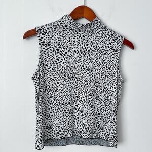 St John Mock Neck Sleeveless Top SIZE P Knit Animal Print